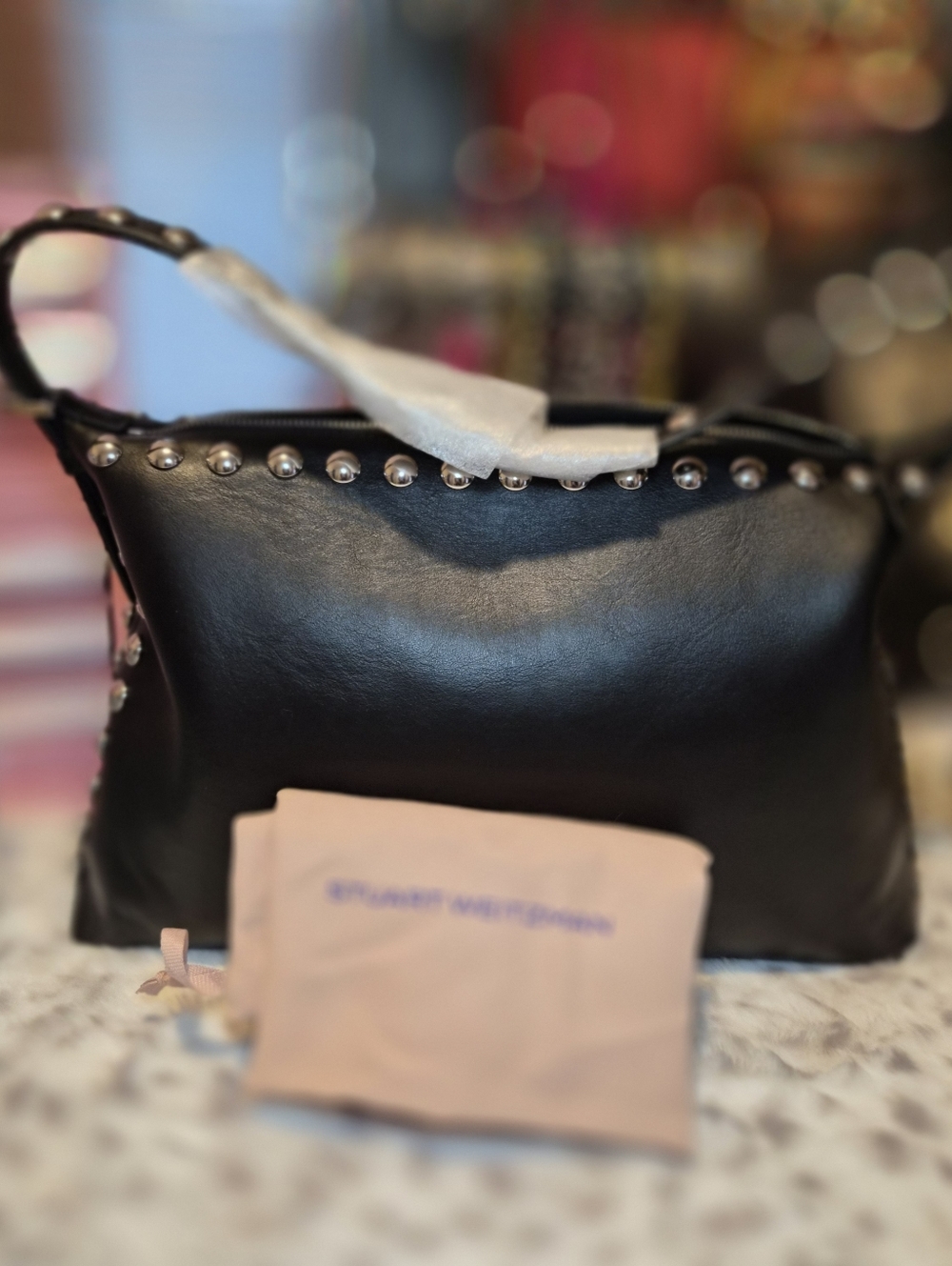 Stuart Weitzman Moto Calf Leather Studded Bag. Made In Italy. NWT